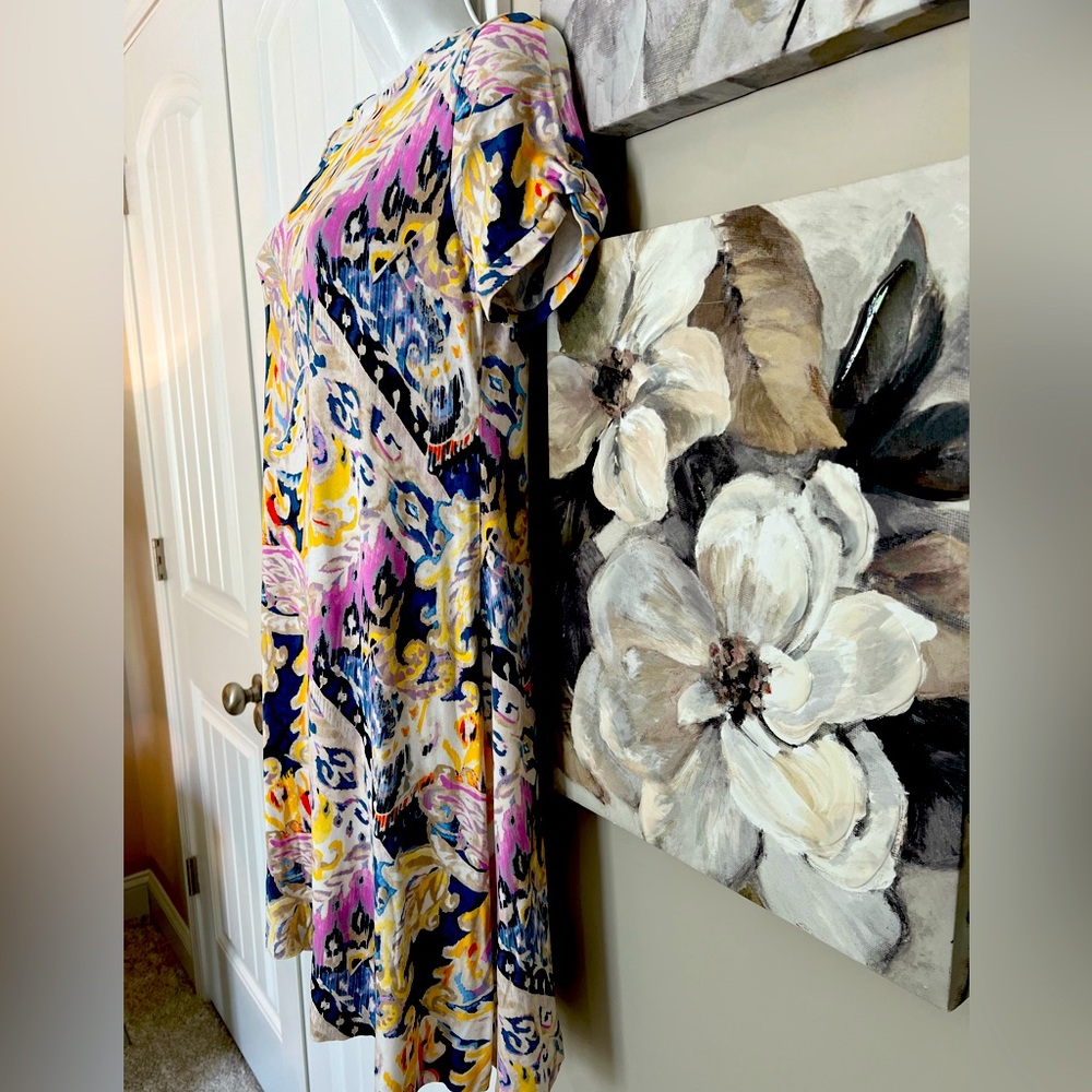 CHICOS FLORAL TWIST SLEEVE STRETCH JERSEY KNIT DRESS SZ 6 - Picture 6 of 10